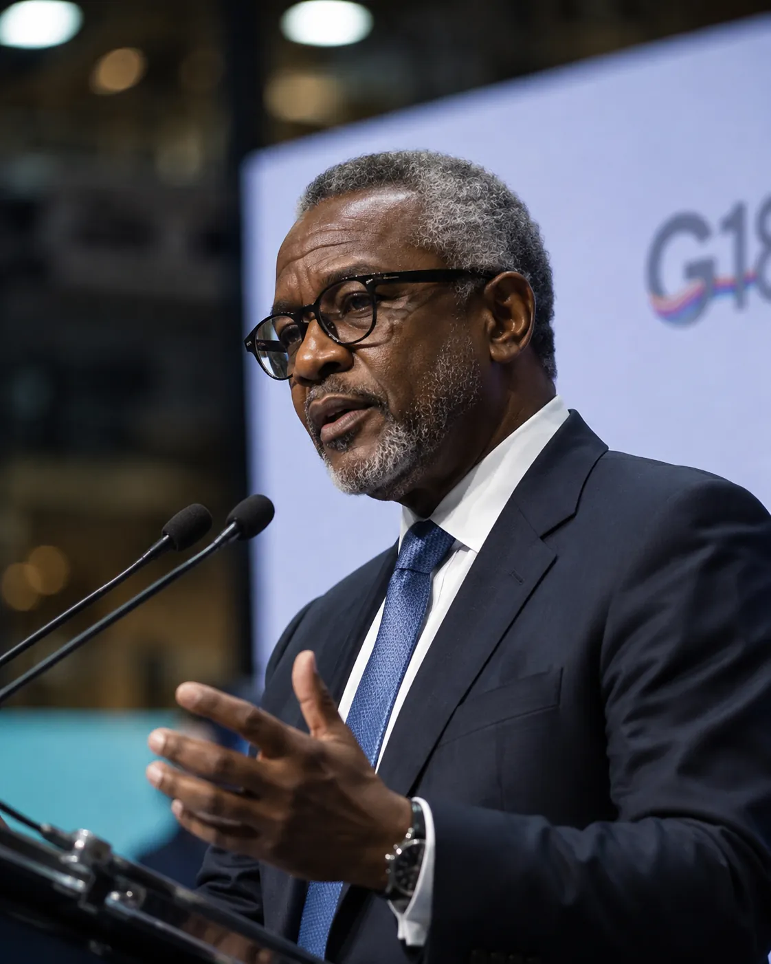 An executive addressing a formal international meeting