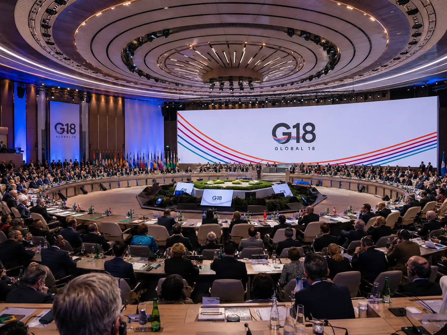 International business leaders seated around a formal roundtable